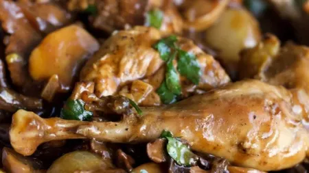 Wild Pheasant In Mushrooms and Wine Sauce